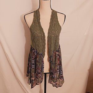 Self Esteem Boho Style Sheer Vest With Crochet Top | EUC | Medium